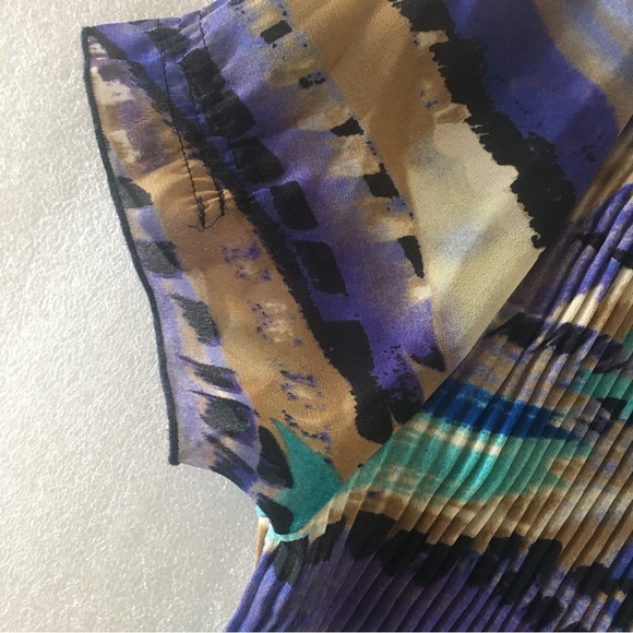 Nicola Multicolor Stretchy Top-Pleated-Puffy Sleeve-M- Sequins-Purple Brown Teal - Picture 10 of 15